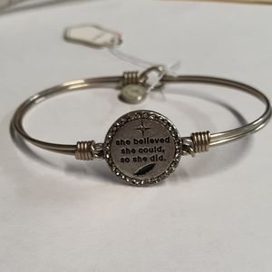Silver tone bracelet with message